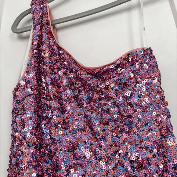 Like New! Lulus Just Tonight Bodycon Dress Womens XS Pink Iridescent Sequin - Picture 7 of 9